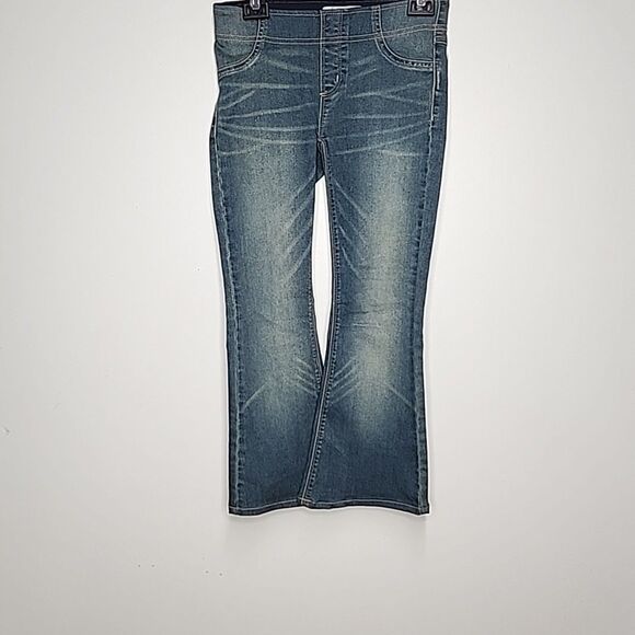 Free People Womens Jeans Pull-On Flare Leg Dark Blue Denim Size 25R Stretchy - Picture 2 of 8